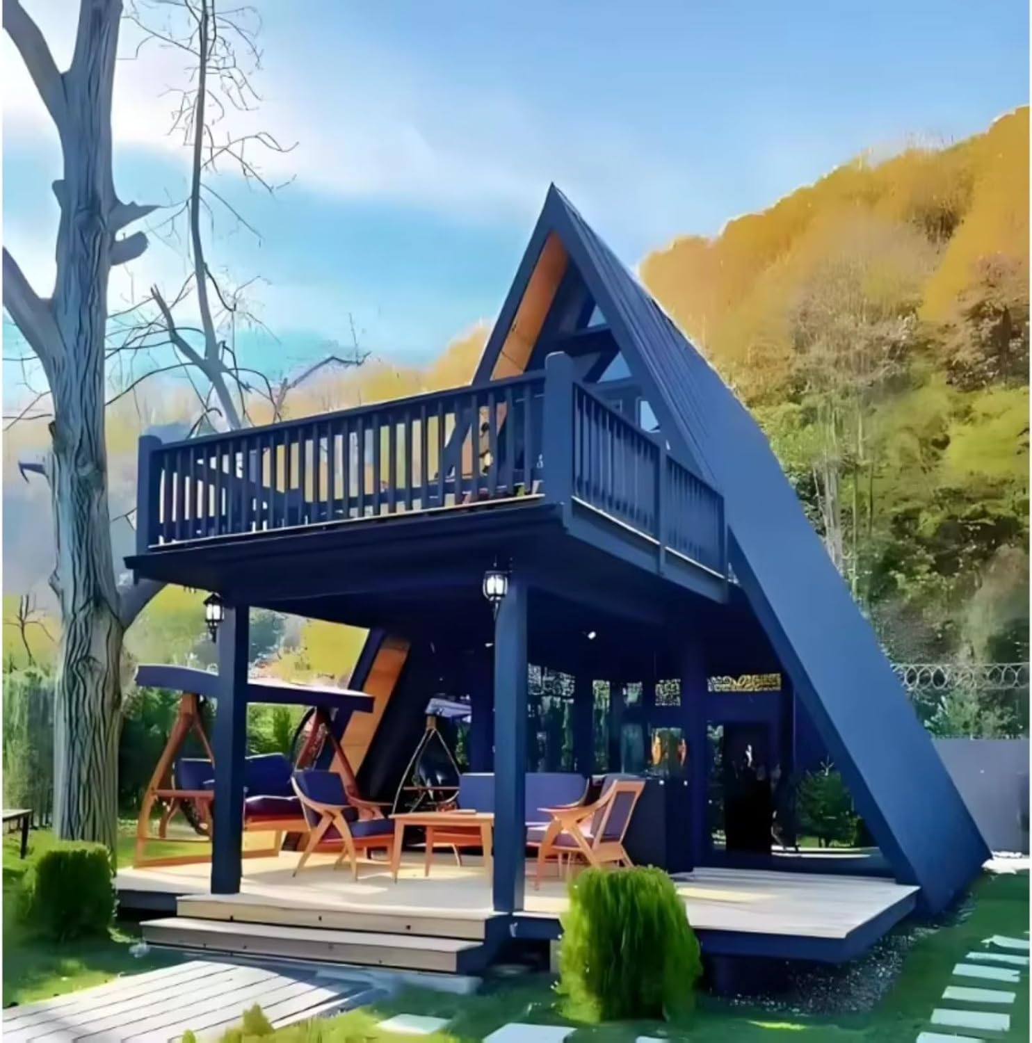 Prefab Triangle Frame Tiny Home for Sale 2-4 Bedroom 1 Living Room 2 Bathroom 1 Kitchen Portable Cabin for Backyard Living, Glamping and Off-Grid Retreat 2-Story Tiny House to Live in for Adults - Image 3