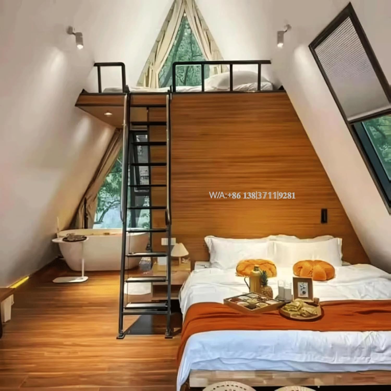 Prefab Triangle Frame Tiny Home for Sale 2-4 Bedroom 1 Living Room 2 Bathroom 1 Kitchen Portable Cabin for Backyard Living, Glamping and Off-Grid Retreat 2-Story Tiny House to Live in for Adults - Image 4