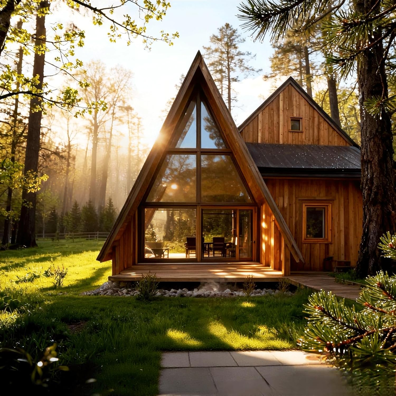 Prefab Triangle Frame Tiny Home for Sale 2-4 Bedroom 1 Living Room 2 Bathroom 1 Kitchen Portable Cabin for Backyard Living, Glamping and Off-Grid Retreat 2-Story Tiny House to Live in for Adults