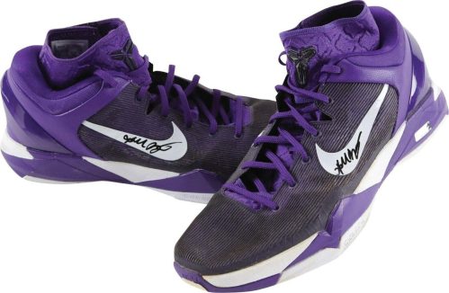 Kobe Bryant Photomatched 2012 Playoffs Game Used Signed Sneakers Panini COA 1/1 – Basketball Game Used Cards