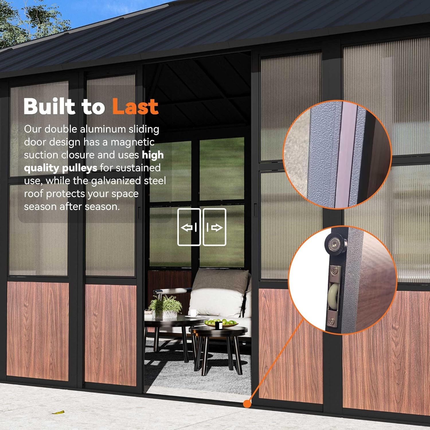 Modern Shade Clario Solarium 12'x20' Sunroom Hardtop Gazebo with TV Mount & Sliding Doors, Galvanized Steel Roof Screen House, Ventilation Design & Wood Grain Finish, All-Weather Aluminum Sun Room - Image 4