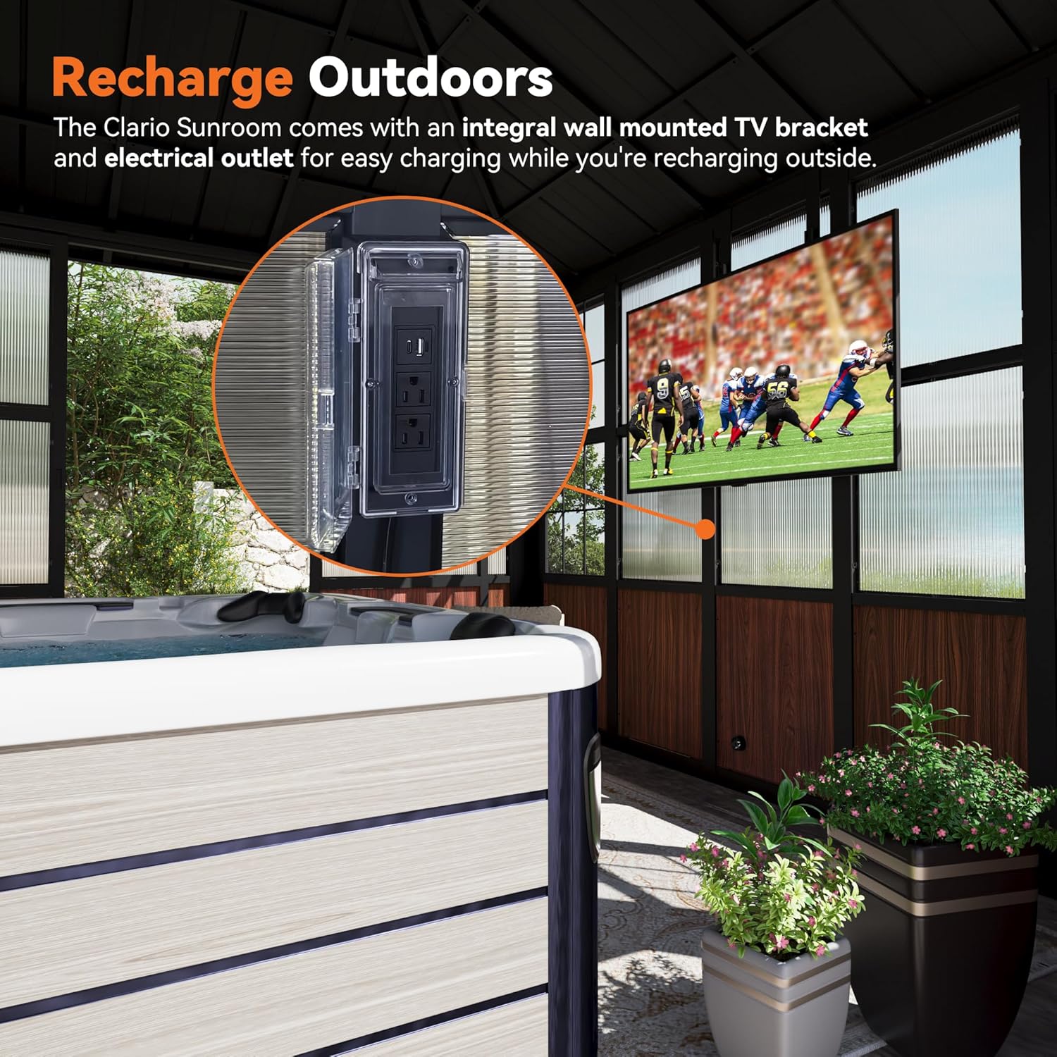 Modern Shade Clario Solarium 12'x20' Sunroom Hardtop Gazebo with TV Mount & Sliding Doors, Galvanized Steel Roof Screen House, Ventilation Design & Wood Grain Finish, All-Weather Aluminum Sun Room - Image 6