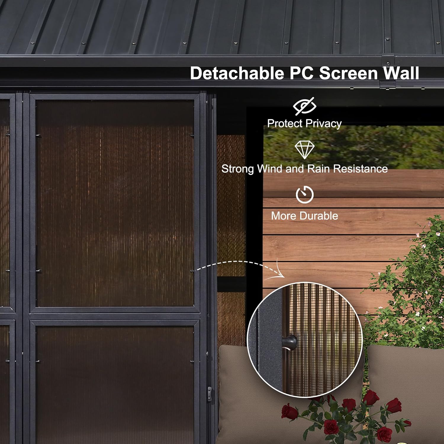PURPLE LEAF 12' X 14' Patio Hardtop Gazebo Double Top Outdoor Screen Aluminum Solarium Backyard with Detachable Windows - Image 3