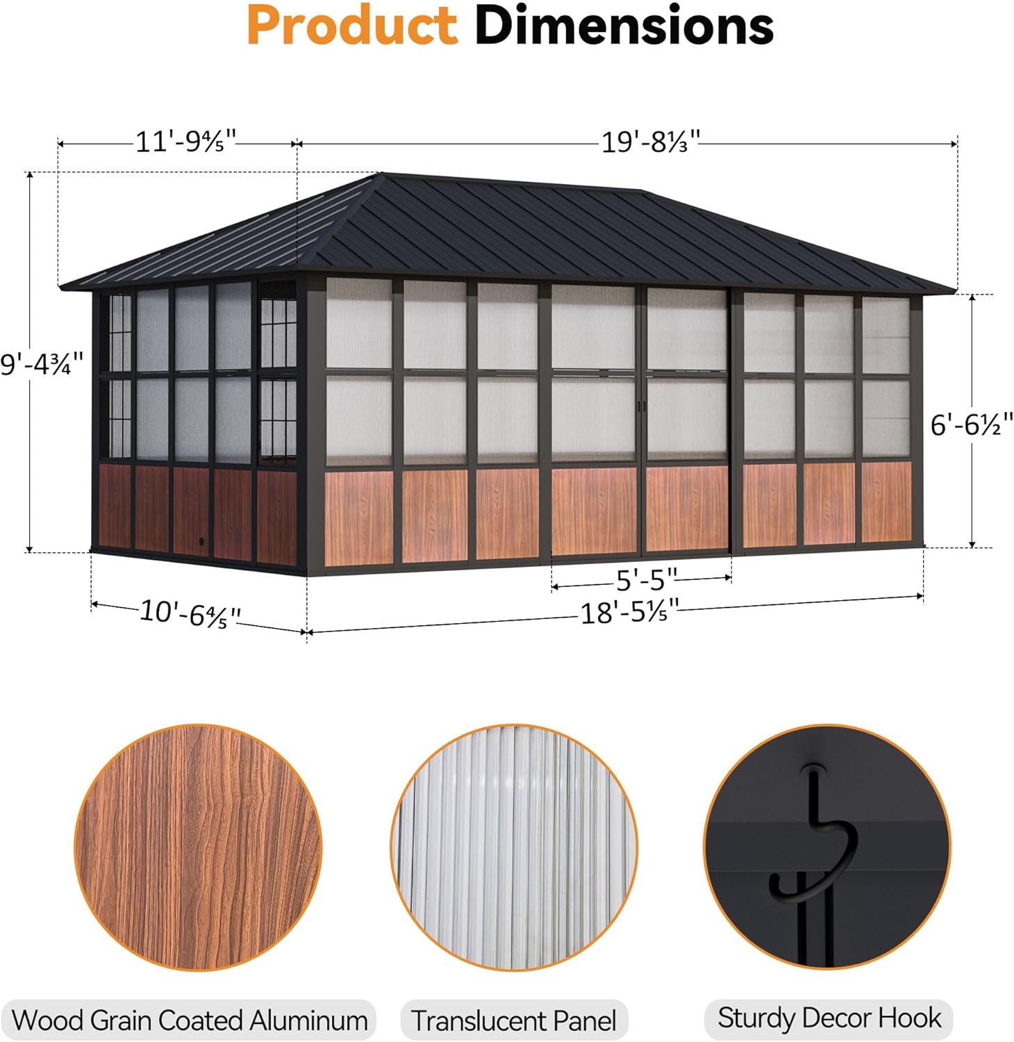 Modern Shade Clario Solarium 12'x20' Sunroom Hardtop Gazebo with TV Mount & Sliding Doors, Galvanized Steel Roof Screen House, Ventilation Design & Wood Grain Finish, All-Weather Aluminum Sun Room - Image 3