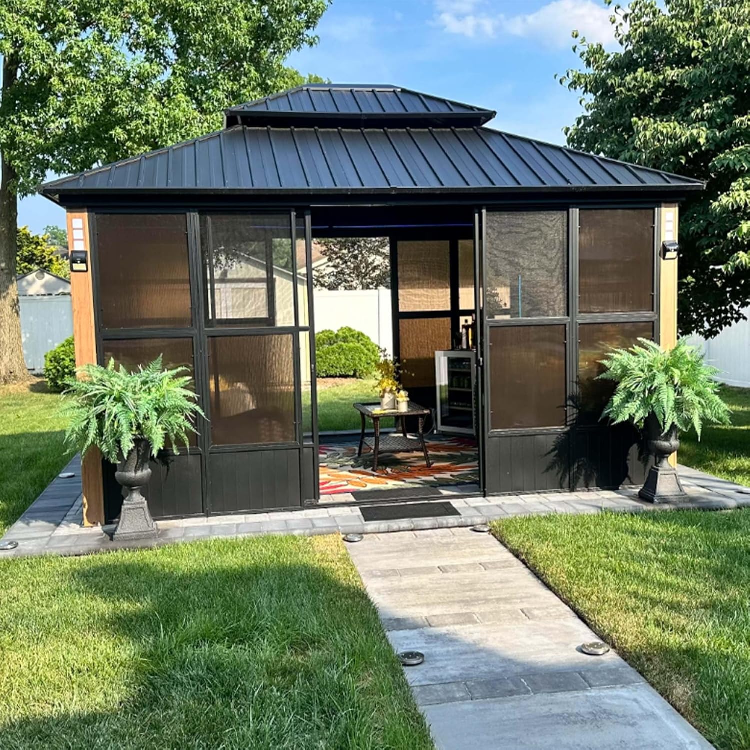 PURPLE LEAF 12' X 14' Patio Hardtop Gazebo Double Top Outdoor Screen Aluminum Solarium Backyard with Detachable Windows - Image 2